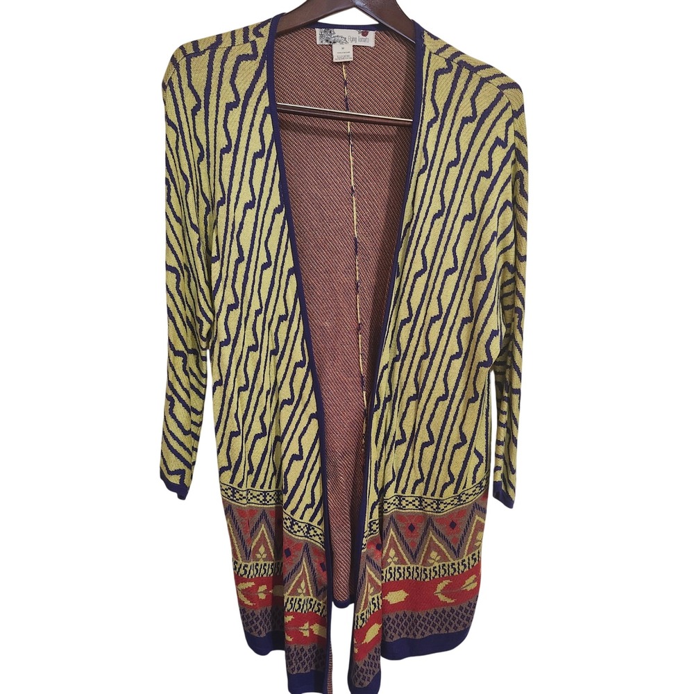 Flying Tomato Women's Cardigan M Yellow Blue Red Geometric Open Front Maximalist